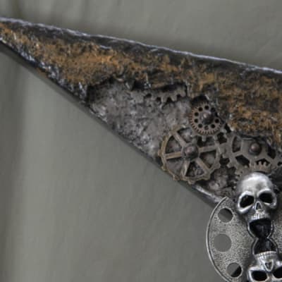 Steampunk Skull B.C. Rich junior V Guitar hand sculpted top handmade skull hardware flying v image 4