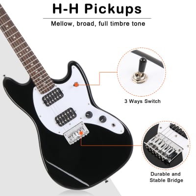 Glarry Full Size 6 String H-H Pickups GMF Electric Guitar with Bag Strap Connector Wrench Tool 2020s - Black image 5