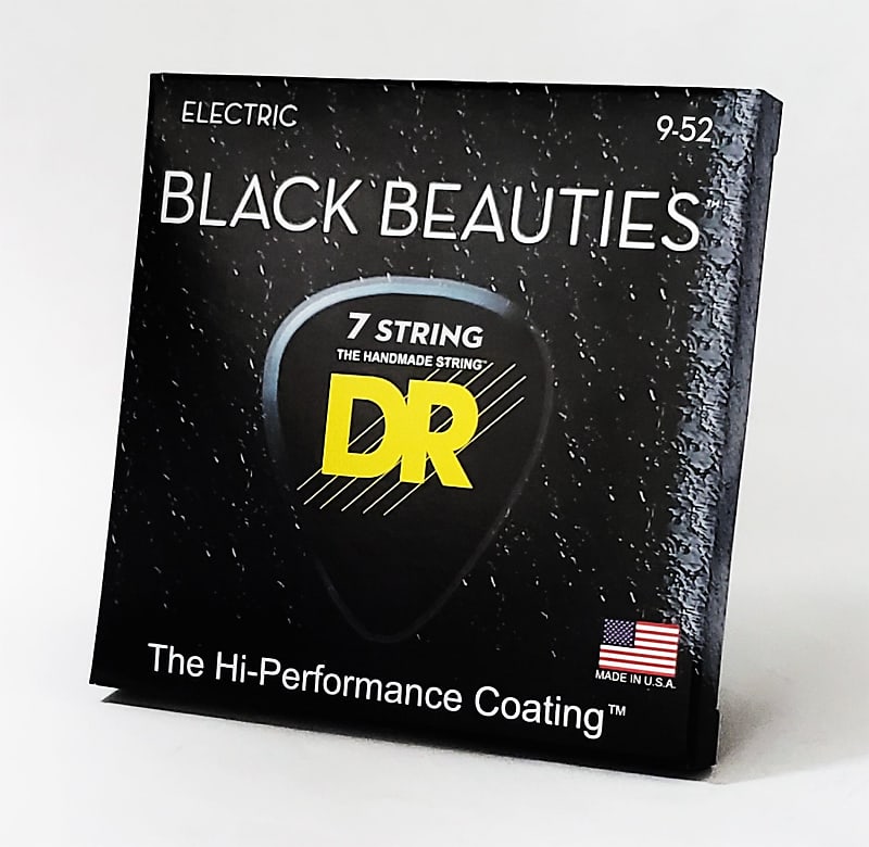 DR BKE7-9 Extra Life Black Beauties Coated Guitar Strings 9-52 7-string set image 1