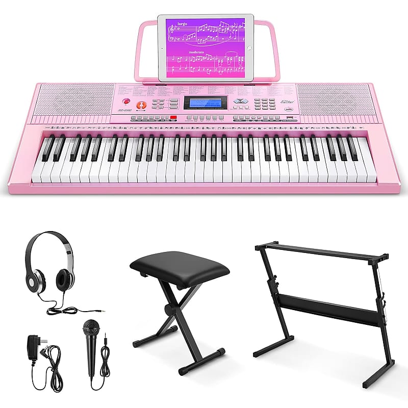 Rockjam 61-Key Keyboard Piano Kit with Stand, Bench, Music Stand,  Headphones, Piano Note Stickers & Lessons