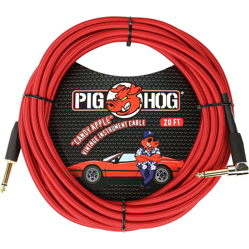 Pig Hog Vintage Series Instrument Cable, 1/4" Straight to 1/4" Right Angle, Candy Apple Red image 1
