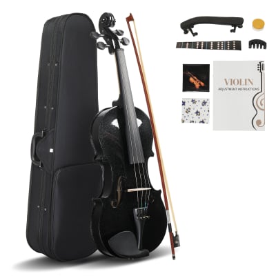Unbranded Full Size 4/4 Violin Set for Adults Beginners Students with Hard Case, Violin Bow, Shoulder Rest, Rosin, Extra Strings 2020s - Black image 1
