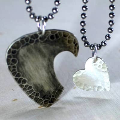 Sterling silver guitar pick and heart couples interlocking necklaces - Both Sterling Silver image 6