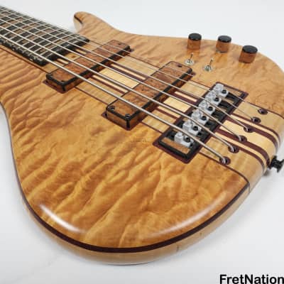 Bob Mick Custom 6-String Quilted Maple Bass 9-Piece Neck Purple Heart Abalone Binding 10.44lbs image 8