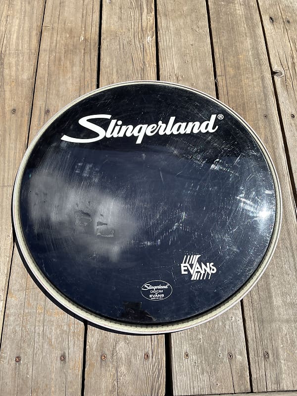 Slingerland Logo 20” Evans Cad/Cam resonant bass drum head  80’s Black image 1