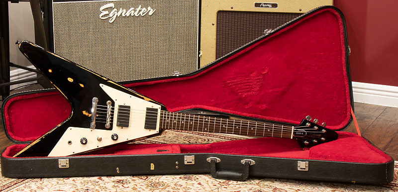 1997 Epiphone Flying V, Distressed Black w/ EMGs | Reverb