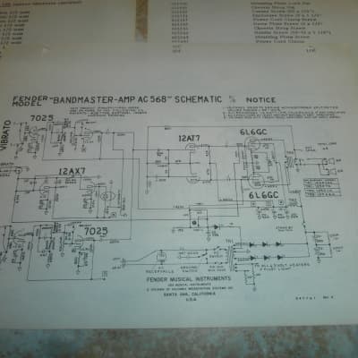 Vintage Early 1970's Fender Bandmaster Replacement Parts List and Schematic! Original Case Candy! image 5