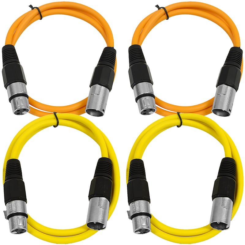 4 Pack of XLR Patch Cables 2 Foot Extension Cords Jumper - Orange and Yellow image 1