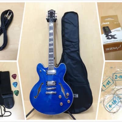 Haze SEG272TBL Semi-Hollow Royal Blue HES Electric Guitar - w/Soft Gig Bag / Blue Gloss for sale