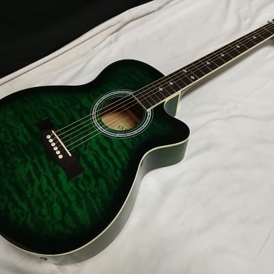 INDIANA Madison acoustic electric cutaway GUITAR new Trans Green w/ HARD CASE image 2