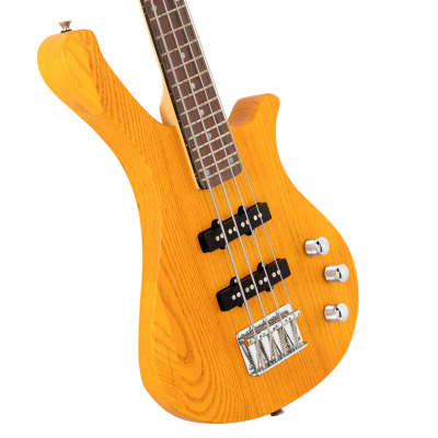 Glarry GW101 36in Small Scale Electric Bass Guitar Suit With Mahogany Body SS Pickups, Guitar Bag, Strap, Cable Transparent Yellow image 12