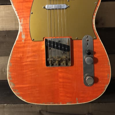 Von K Guitars T-Time GT Tele Flame Maple Slab Top Binding Aged Gretsch Orange Relic Nitro Lacquer image 3