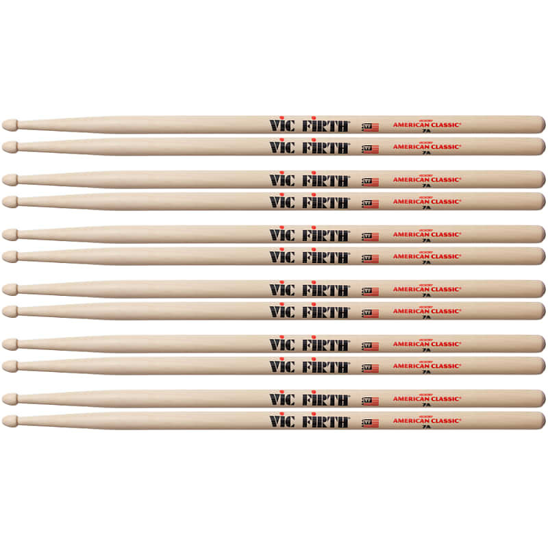6 Pairs Vic Firth 7A Wood Tip American Classic Hickory Drumsticks image 1