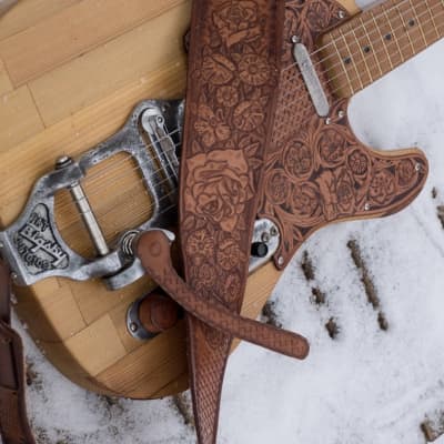 Gepetto B16, Tooled Leather Pickguard and Strap image 9