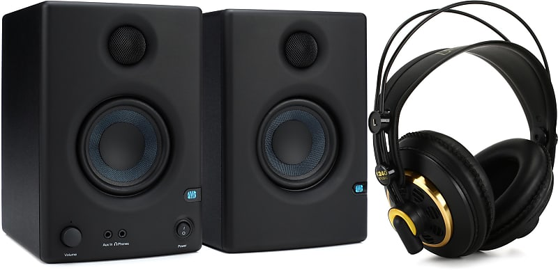 PreSonus Eris E3.5 3.5 inch Powered Studio Monitors Bundle with AKG K240 Studio Semi open Pro Studio Headphones