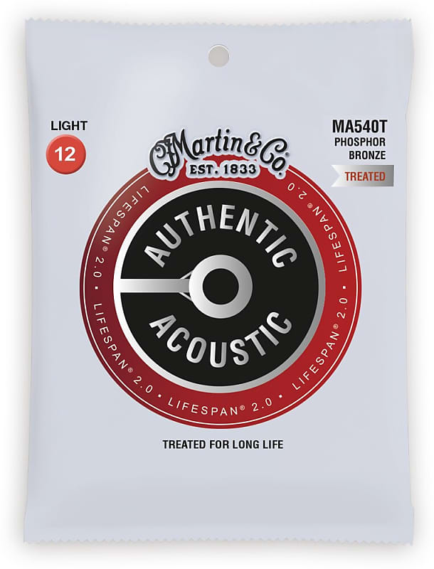Martin MA540T 3-Pack Lifespan Treated Phosphor Bronze Authentic Acoustic Guitar Strings Light 12 image 1