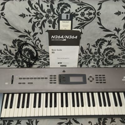 Korg N364 61-Key Music Workstation 1996 61 keys 220v need replace battery and one plastic push button And Belt on Disk Drive With Manual