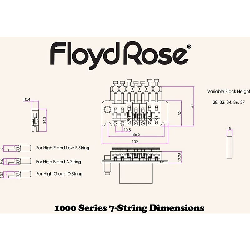 Floyd Rose FRTSSS6000 Special 7-String Tremolo System w/ Locking Nut,  Antique Silver