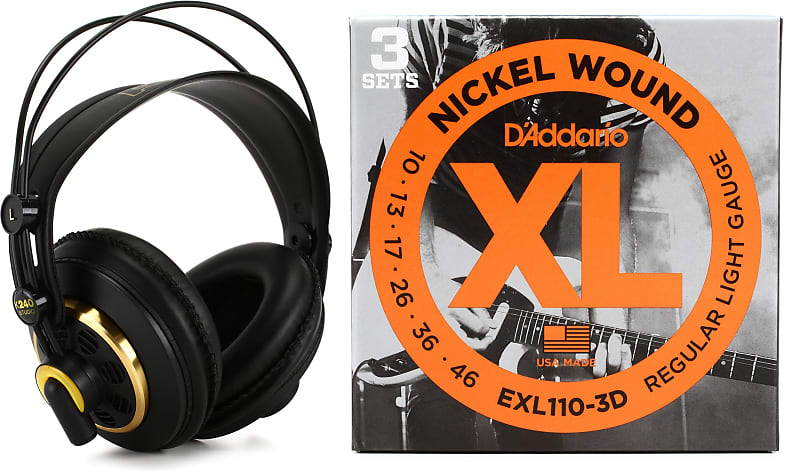 AKG K240 Studio Semi-open Pro Studio Headphones  Bundle with D'Addario EXL110-3D XL Nickel Wound Electric Guitar Strings - .010-.046 Regular Light (3-pack) image 1
