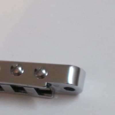 new very near A+ (NO packaging) genuine Gibson Nashville Tune-O-Matic Bridge Chrome: bridge + saddles and height adjustment mounting pieces (NO anchors) image 13