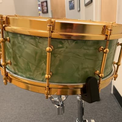 1928 Slingerland Fancher Model 5.5x14 Snare Drum in Sea Green Pearl image 4
