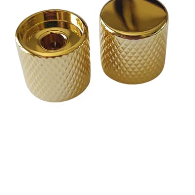 Set of 2 US Spec Flat Top Barrel Set Screw Knobs for Tele or P Bass - Gold image 2