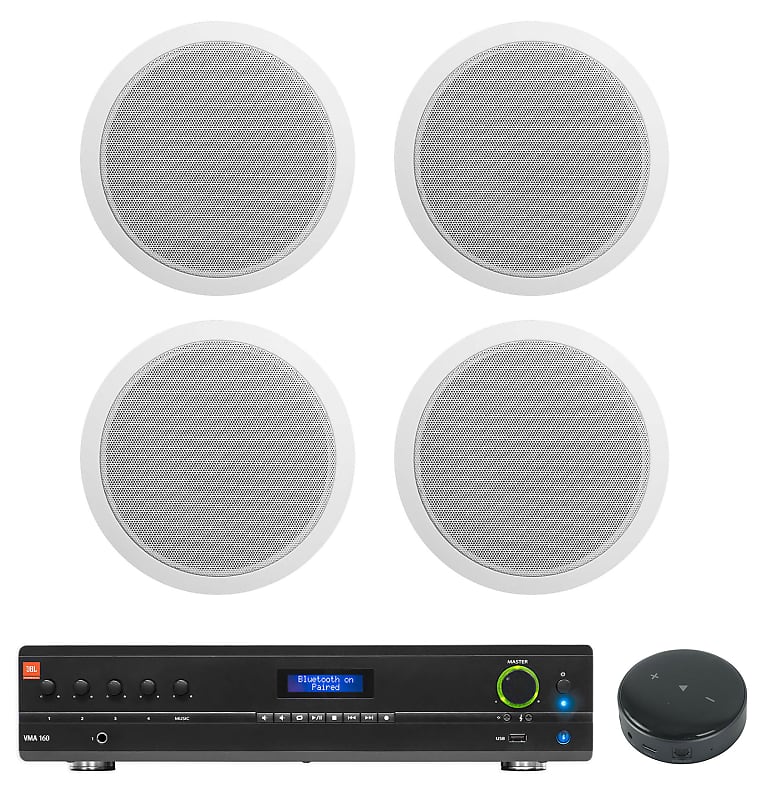 JBL Commercial 70v Amp+Wifi Receiver+4) White 6&quot; Ceiling Speakers For Restaurant  			