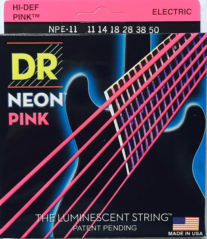 DR NPE-11 Neon PINK Electric Guitar Strings heavy gauges 11-50 image 1