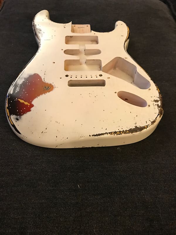 MJT Relic Nitro Guitar Body Northern Ash H-S-H Olympic White