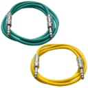 2 Pack of 1/4" TRS Patch Cables 3 Foot Extension Cords Jumper Green and Yellow