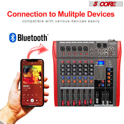 5 Core Audio Mixer DJ Equipment Digital Sound Board Karaoke XLR Mixers Professional 6 Channel Bluetooth USB w Effects for Recording Music Studio PC Podcast Instruments Consola De Sonido - MX 6CH image 10