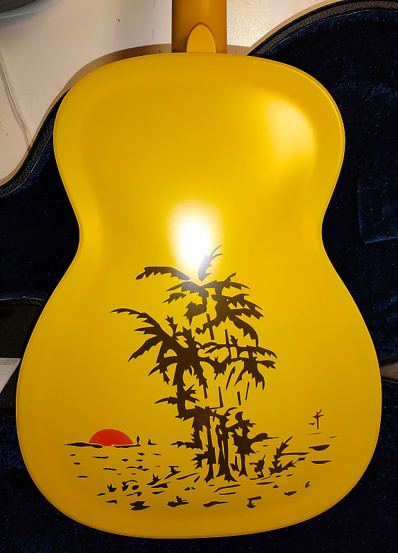 National Reso-Phonic Triolian Polychrome 14 Fret 2023 Yellow/Gold with Palm Tree Scene on Back - IN STOCK NOW! image 1