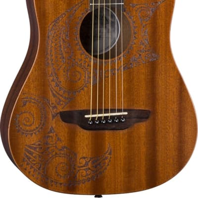 Luna Safari Tattoo Acoustic Travel Guitar, Natural w/ Gig Bag image 1