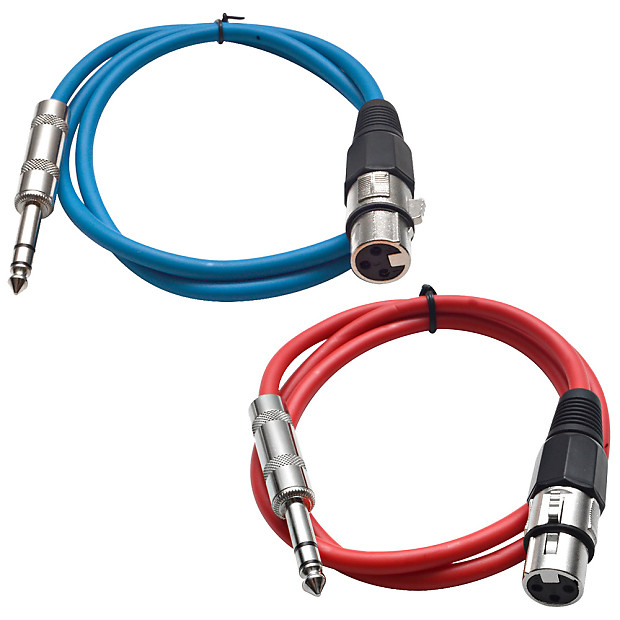 Seismic Audio SATRXL-F3-BLUERED 1/4" TRS Male to XLR Female Patch Cables - 3' (2-Pack) imagen 1