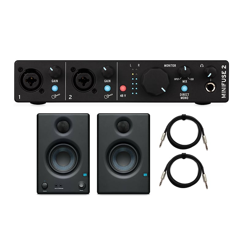 Arturia MiniFuse 2 Audio Portable Interface, USB Compatible with Midi keyboard and Controller Bundle with 3.5-Inch Monitor (Pair) and 6-Feet 1/4 TRS Cables (4 Items) image 1