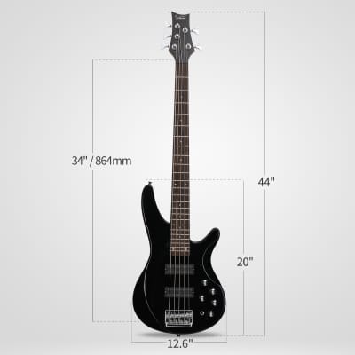 Glarry 44 Inch GIB 5 String H-H Pickup Laurel Wood Fingerboard Electric Bass Guitar with Bag and other Accessories 2020s - Black image 9
