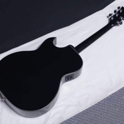 Thin Body Acoustic/Electric Guitar - Black + Tune Tech Chromatic Clip-On  Tuner + LM Crushed Velvet Padded Guitar Strap - Black