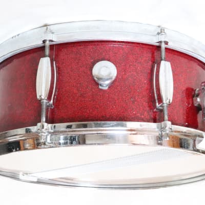 Vintage Japanese (MIJ) 5.5x14 Micro-Sensitive Snare Drum, Red Sparkle, 8 lugs -1960s image 3