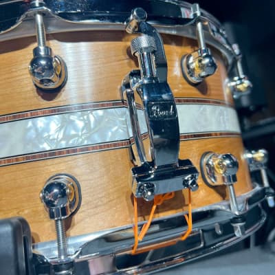 Pearl Music City Custom Solid Cherry 14x6.5 Snare Drum - Natural With Kingwood Royal Inlay image 2