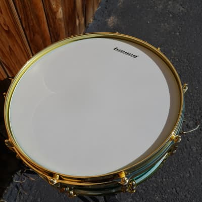 Ludwig Artist Signature Carl Palmer "Venus" Green Brass 3.7 x 14" Snare Drum w/ DieCast Hoops - 2022 image 3