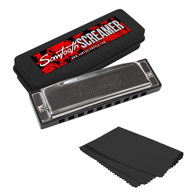 Sawtooth Screamer Chrome Plated Harmonica, Key of F with Case and Cloth image 1