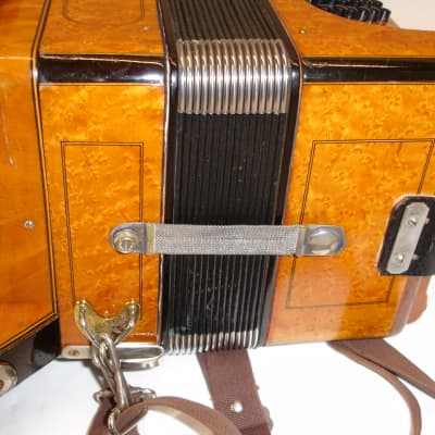 Vintage Antique "USA" Birds-Eye Maple Military Accordion w/ Geib Case image 13