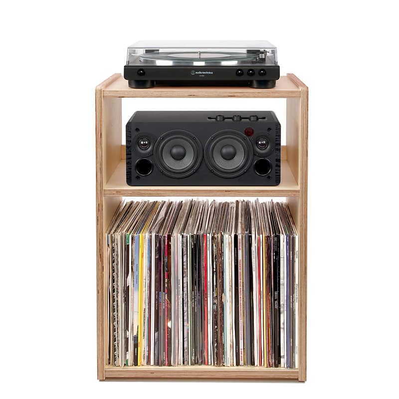 Line Phono: All-In-One Turntable / Speaker / Cube PLUS Stand Package Birch Stand / Black Turntable + Speaker  			