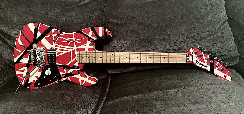 EVH STRIPED SERIES RBW (FRANKY / FRANKENSTRAT) BODY WITH NEW / UNUSED  KRAMER “THE 84” BARETTA REISSUE 5150-STYLE BANANA NECK TRIBUTE GUITAR