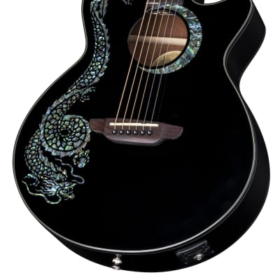 Luna FAU DRA BLK Fauna Dragon Black Acoustic/Electric Guitar - Classic Black image 3