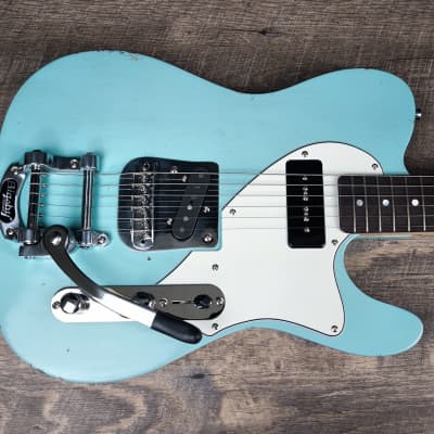 MyDream Partcaster Custom Built - Relic Sonic Blue Bigsby P90 image 2