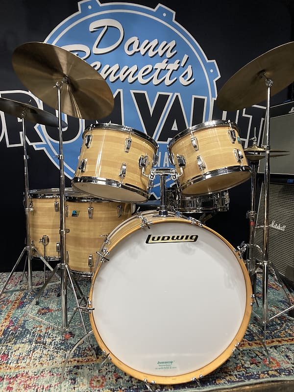 Ludwig 3 Ply Butcher Block Pro-Beat, 24,18,16,14,13, Blue/Olive Pointy Badge, Immaculate!! 1976 image 1