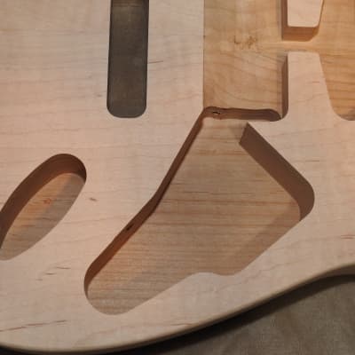 Unfinished Stratocaster Body Book Matched Figured Flame Maple Top 2 Piece Alder Back Chambered, Standard Tele Pickup Routes Arm Contour 3lbs 8.7oz! image 3