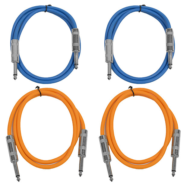 Seismic Audio SASTSX-3-2BLUE2ORANGE 1/4" TS Male to 1/4" TS Male Patch Cables - 3' (4-Pack) image 1