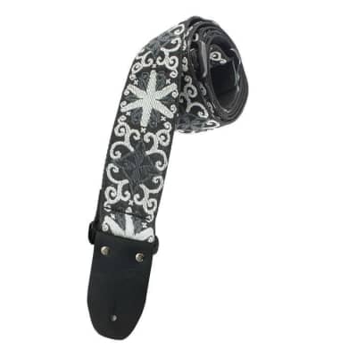 Henry Heller 2" Jacquard Guitar Strap Webbing Black w/Silver Spinner image 1